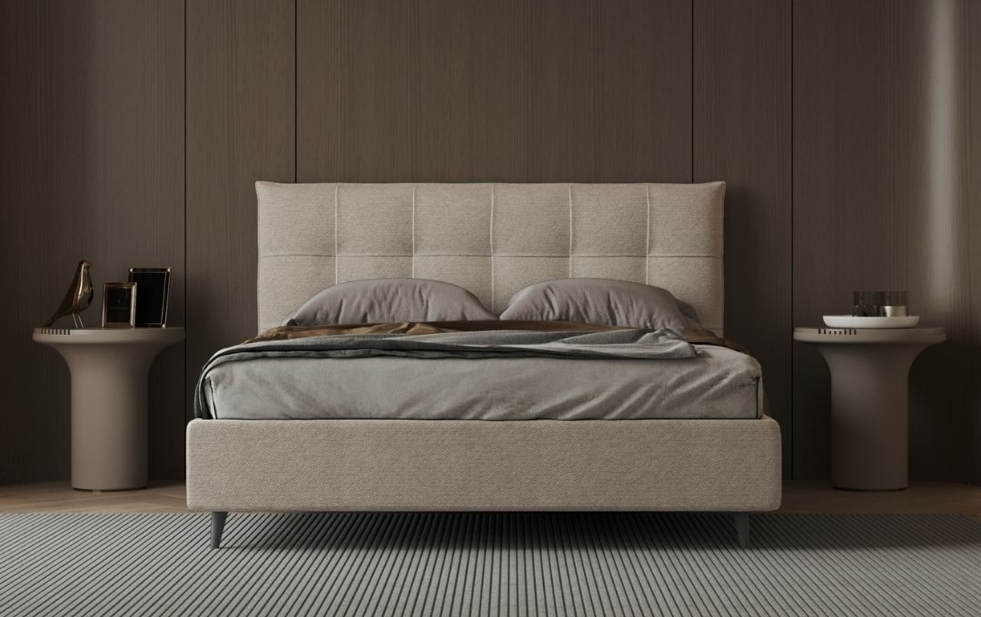 Letto Girasole - Tessuto, Beige, Matrimoniale con contenitore Letto Girasole - Tessuto, Beige, Matrimoniale con contenitore