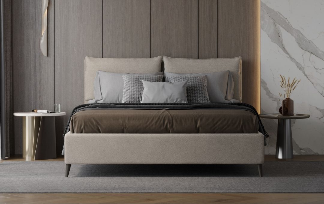 Letto Orchidea - Tessuto, Beige, Singolo con contenitore Letto Orchidea - Tessuto, Beige, Singolo con contenitore