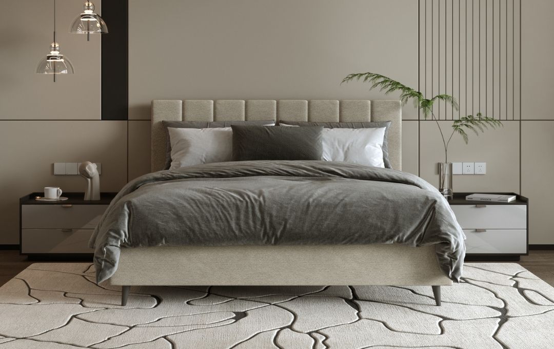 Letto Tulipano - Tessuto, Beige, Matrimoniale con contenitore Letto Tulipano - Tessuto, Beige, Matrimoniale con contenitore