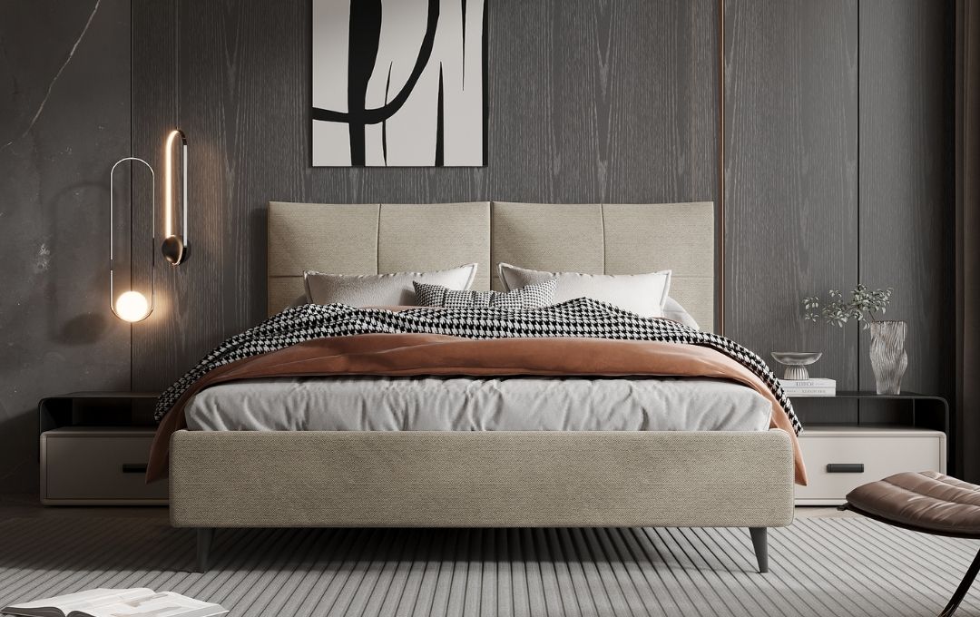 Letto Viola - Tessuto, Beige, Matrimoniale con contenitore Letto Viola - Tessuto, Beige, Matrimoniale con contenitore